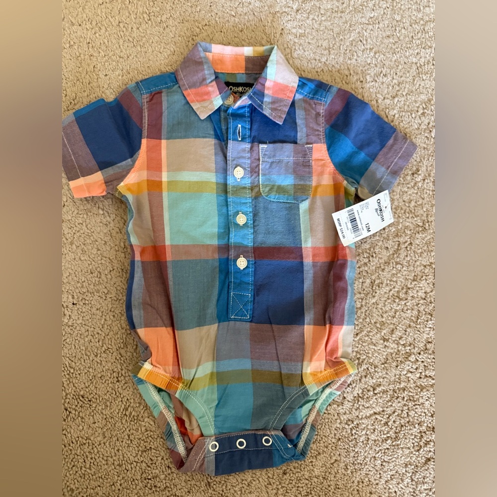 12M OshKosh B'gosh Multicolor Plaid Onesie